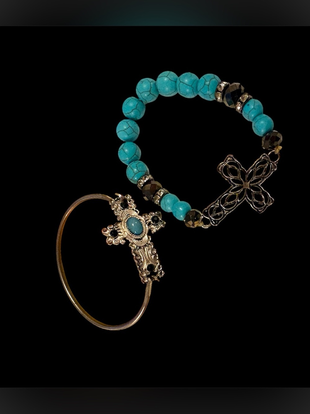 y2k Silver Turquoise cross bracelets